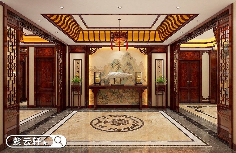 竖版苹果玄关画
:辽宁中式别墅装修作为国粹更要展现舒适优雅